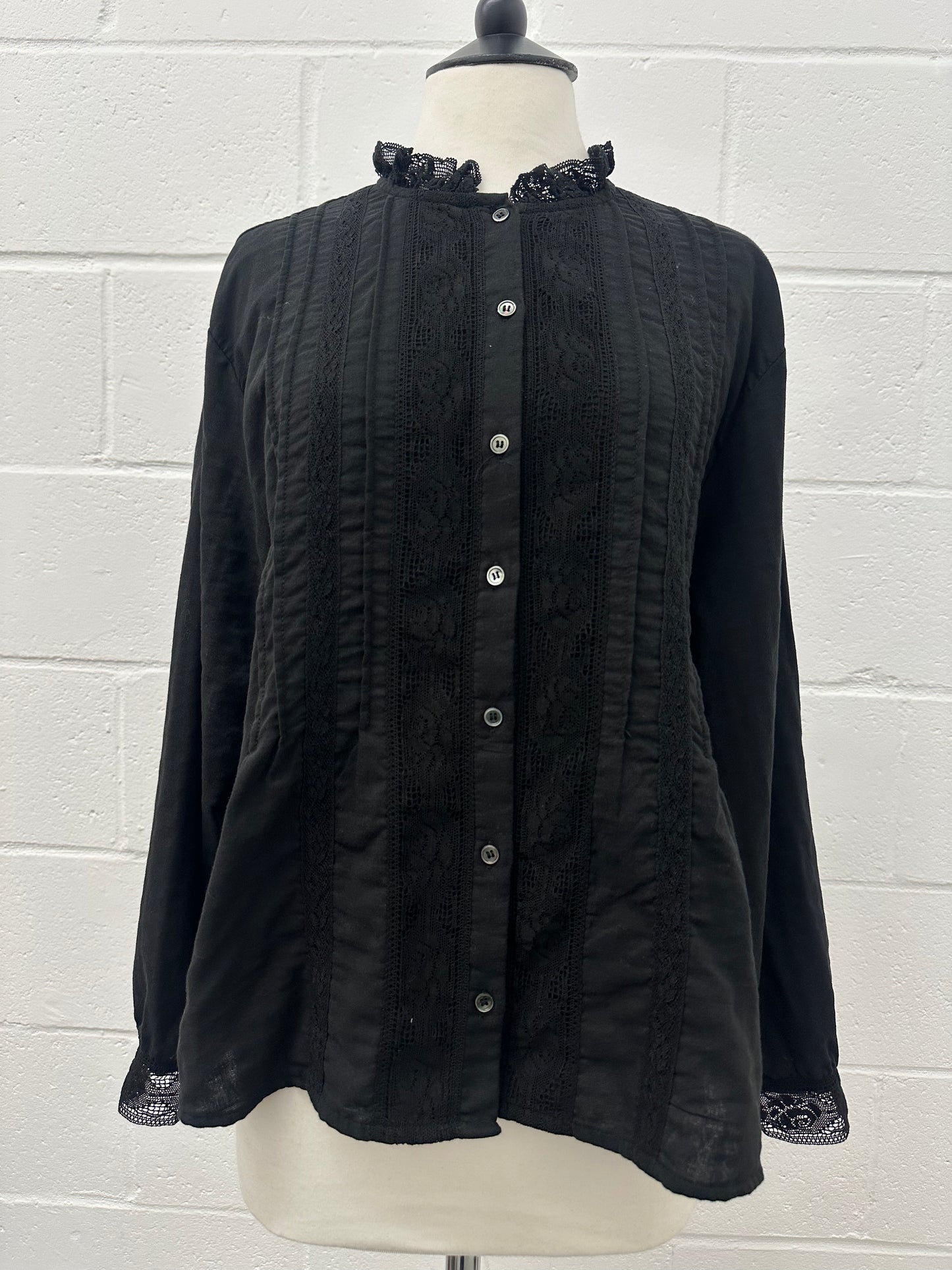 Cotton stand neck Shirts -Black-