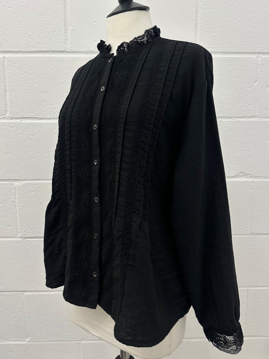 Cotton stand neck Shirts -Black-