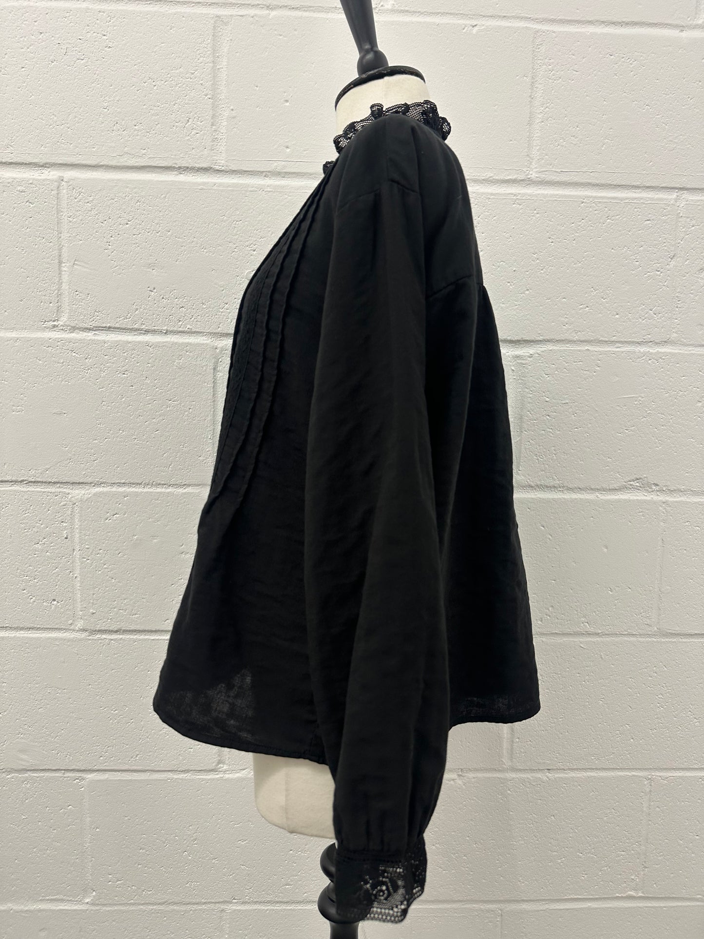 Cotton stand neck Shirts -Black-