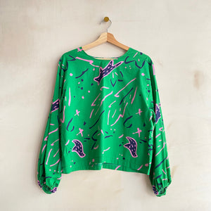 Drawing printed cotton blouse -Green- by Chung Rowe