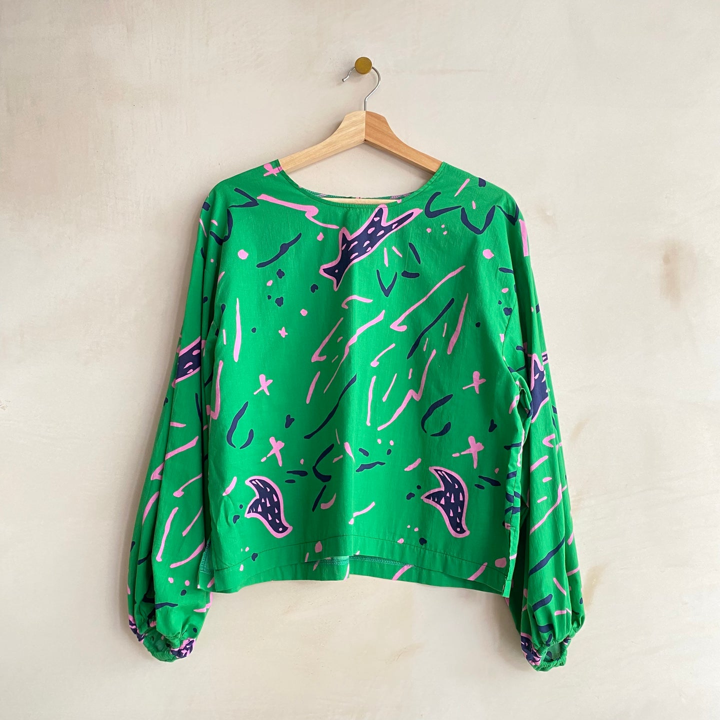 Drawing printed cotton blouse -Green- by Chung Rowe