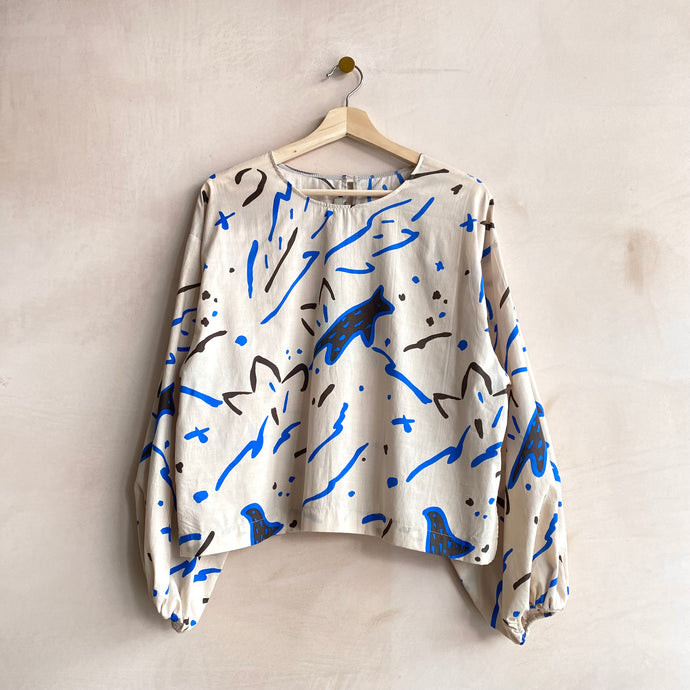 Drawing printed cotton blouse -Ivory- by Chung Rowe