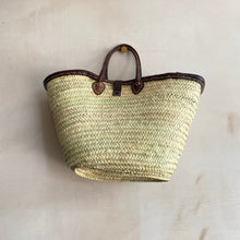 Leather Trim Buckle Basket-Natural-