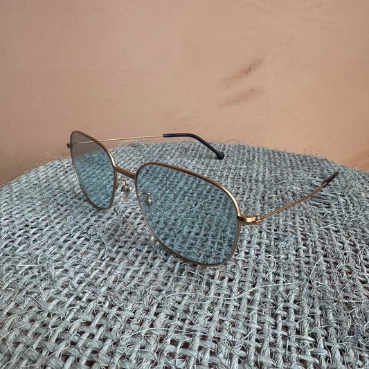 Peckhams VERYNERD Sunglass Mat Gold Titanium frame x light blue lens UV400