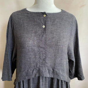 Checked cotton linen dress - Ink Grey -