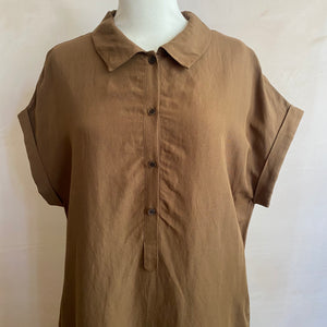 Front Button Shirt Dress - Brown -