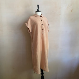 Front Button Shirt Dress -  Inky Pink -