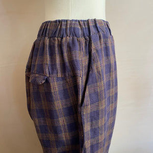 Linen Check Trousers - Navy -