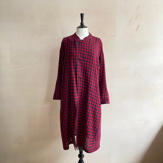 Mao Collar Long Wool JK -Red & Navy-