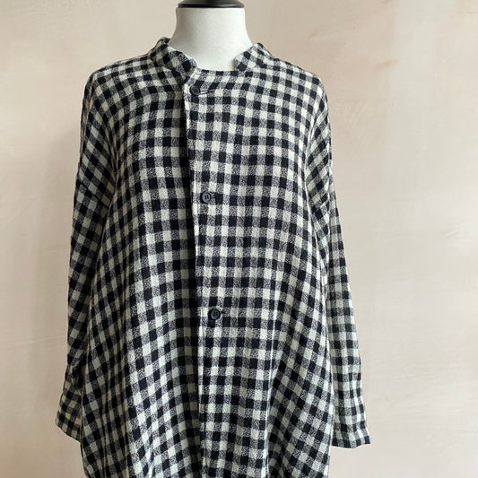 Mao Collar Long Wool JK -Black & White-