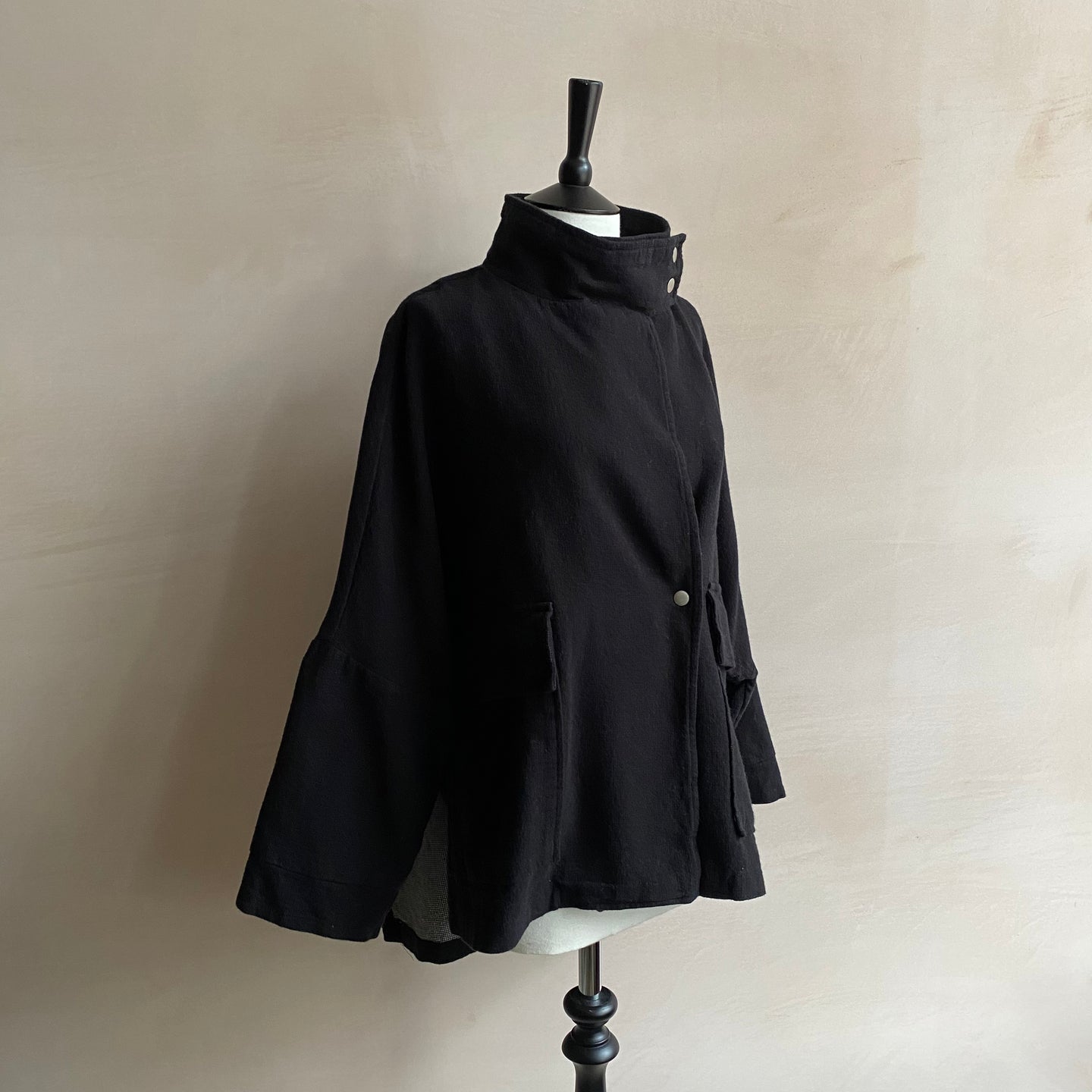 High neck kimono JK brushed cotton checked back - Black -