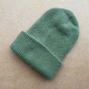 Fluffy angora knit beanie -Moss green-