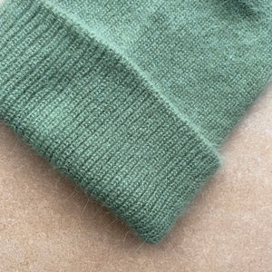 Fluffy angora knit beanie -Moss green-