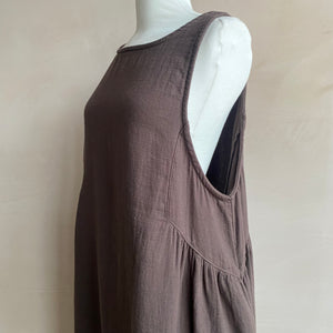 Side Gathered Cotton Dress -Brown-