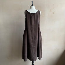 Side Gathered Cotton Dress -Brown-