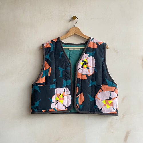 Hand Quilted Gilet with Abstract Printed Cotton -Green- by Chung Rowe