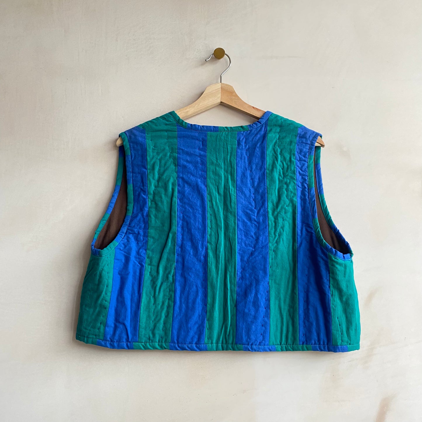 Hand Quilted Stripe Cotton Gilet -Green- by Chung Rowe