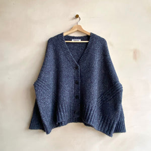 Wool mix chunky cardigan -Navy-