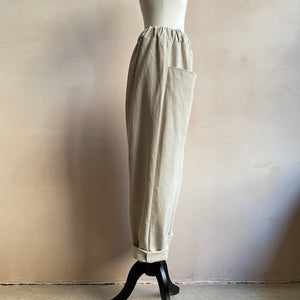 Full Length Baggy Trousers with Floppy Front Pockets - Ivory -