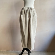 Cropped Length Baggy Trousers with Floppy Front Pockets - Ivory  -