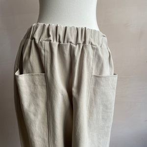 Cropped Length Baggy Trousers with Floppy Front Pockets - Ivory  -