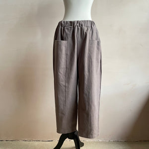 Cropped Length Baggy Trousers with Floppy Front Pockets - Grey  -