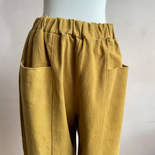 Cropped Length Baggy Trousers with Floppy Front Pockets - Mustard  -
