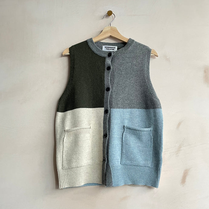 Block colour knit vest - Grey, Mint, Blue -