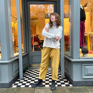 Full Length Baggy Trousers with Floppy Front Pockets - Mustard -