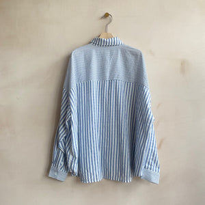 Mix stripe cotton shirts -Blue-