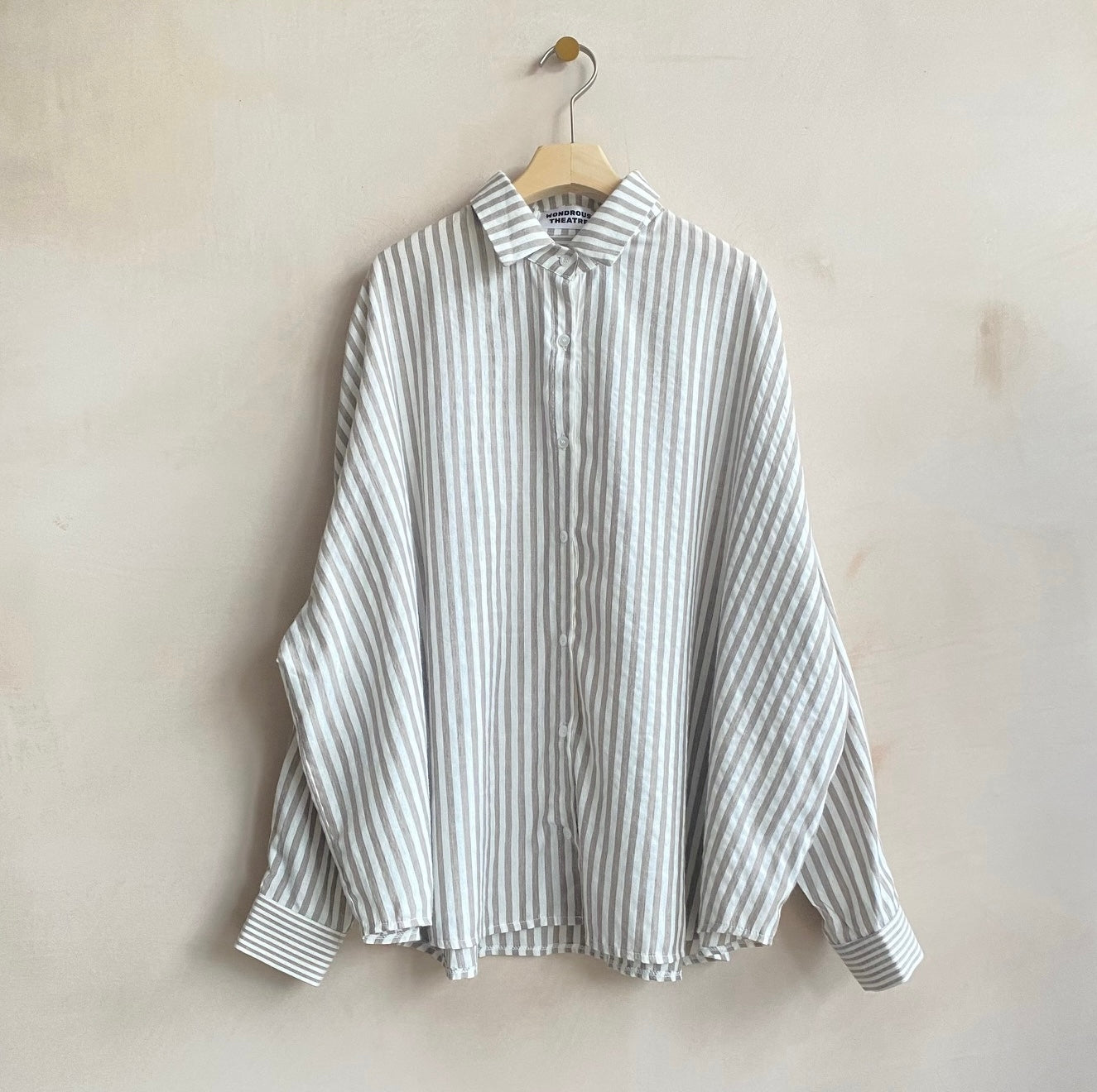 Mix stripe cotton shirts -Brown-