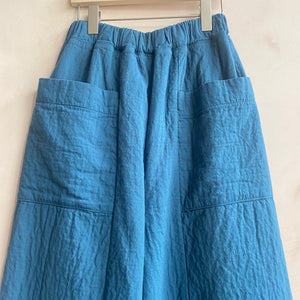 Textured cotton wide trousers -Blue-