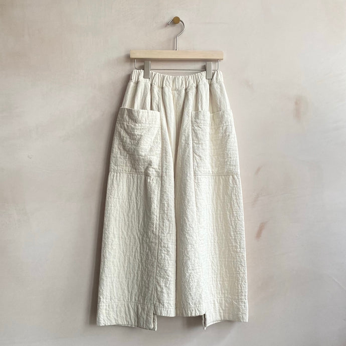 Textured cotton wide trousers -IVORY-