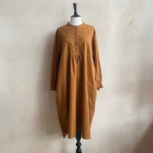 Cotton linen LS long dress -Orange-