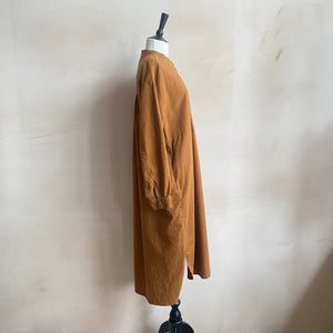 Cotton linen LS long dress -Orange-