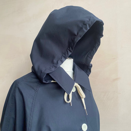 Cotton mid Botton up coat with white lining -Navy-