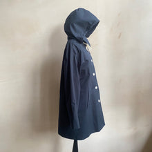 Cotton mid Botton up coat with white lining -Navy-