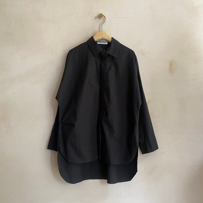 Zip front long shirts -Black-