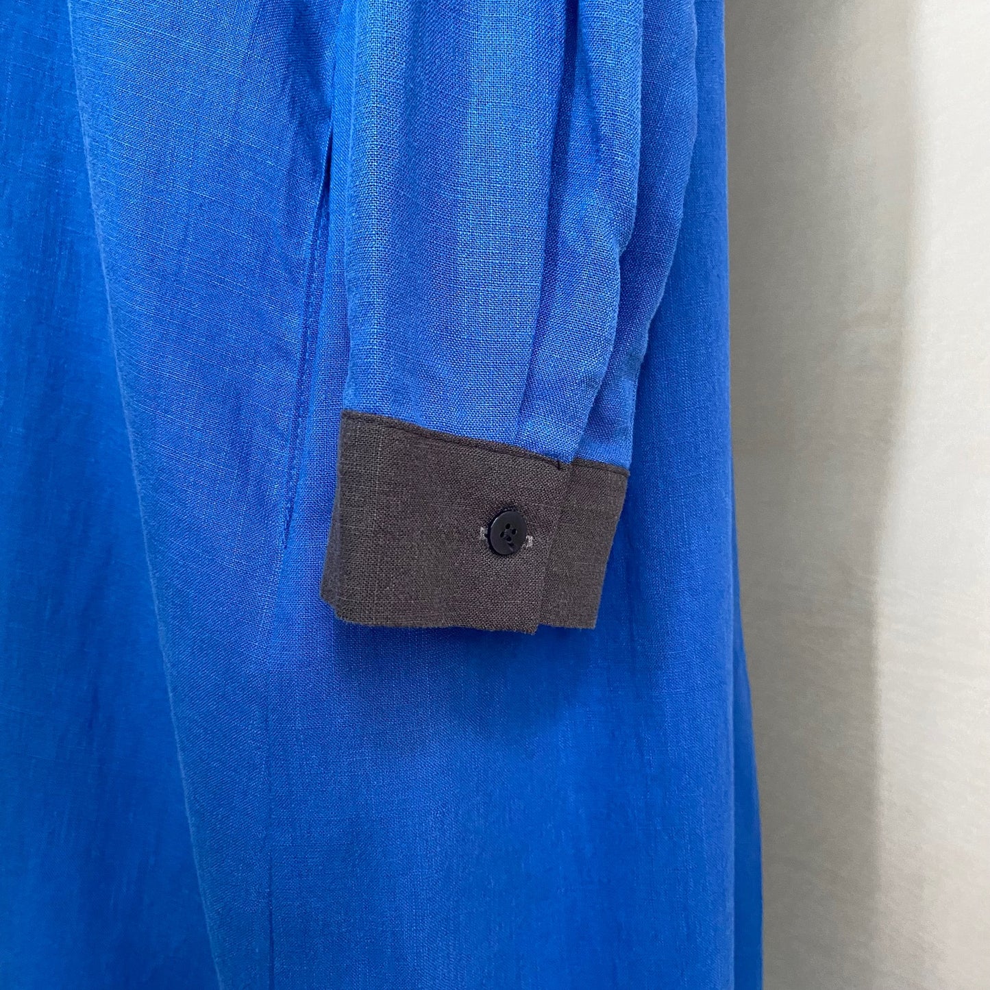 Block colour Linen L/S dress -Blue-