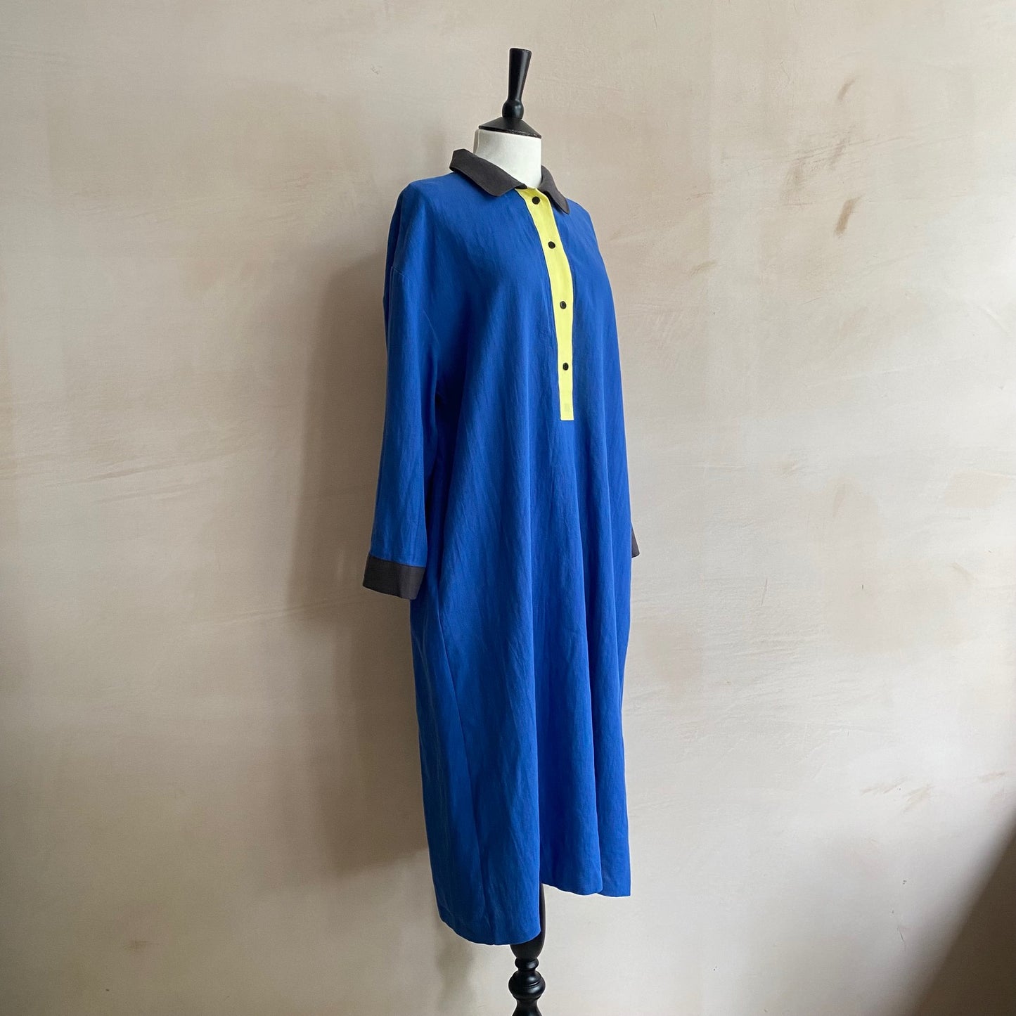 Block colour Linen L/S dress -Blue-