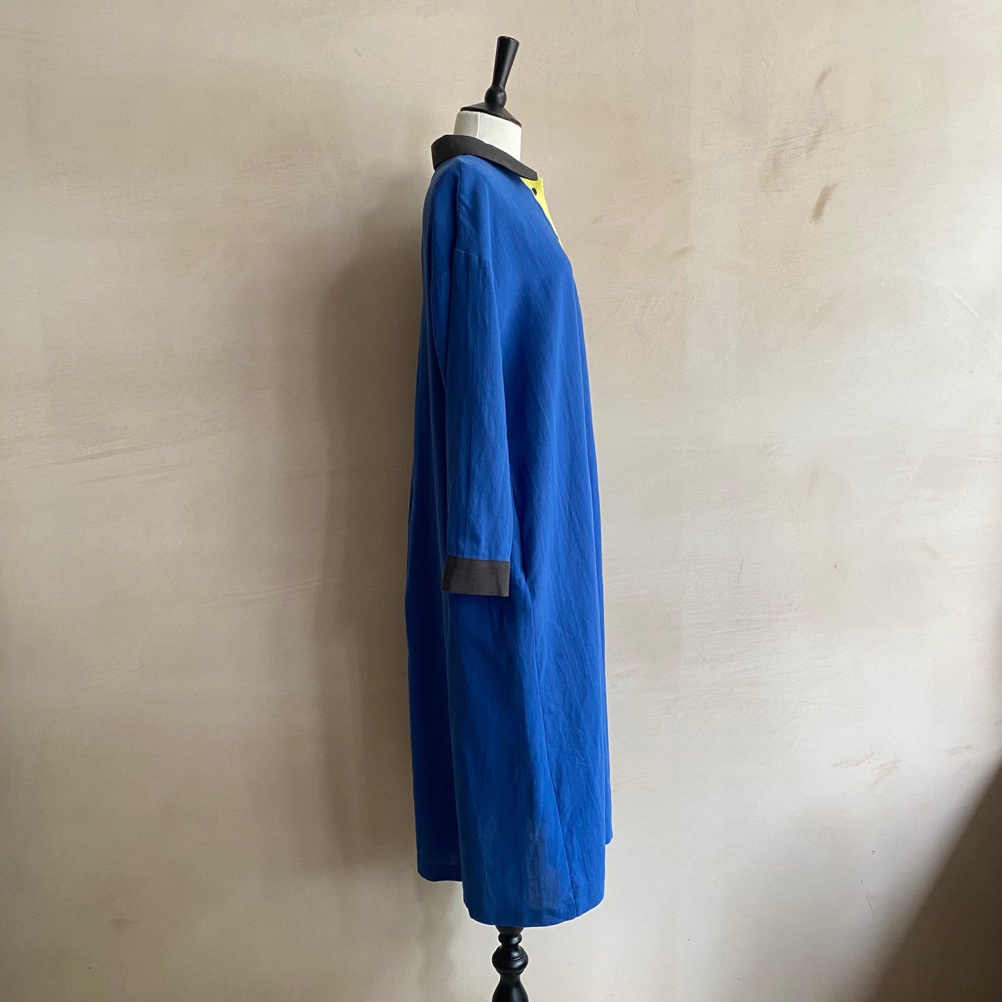 Block colour Linen L/S dress -Blue-