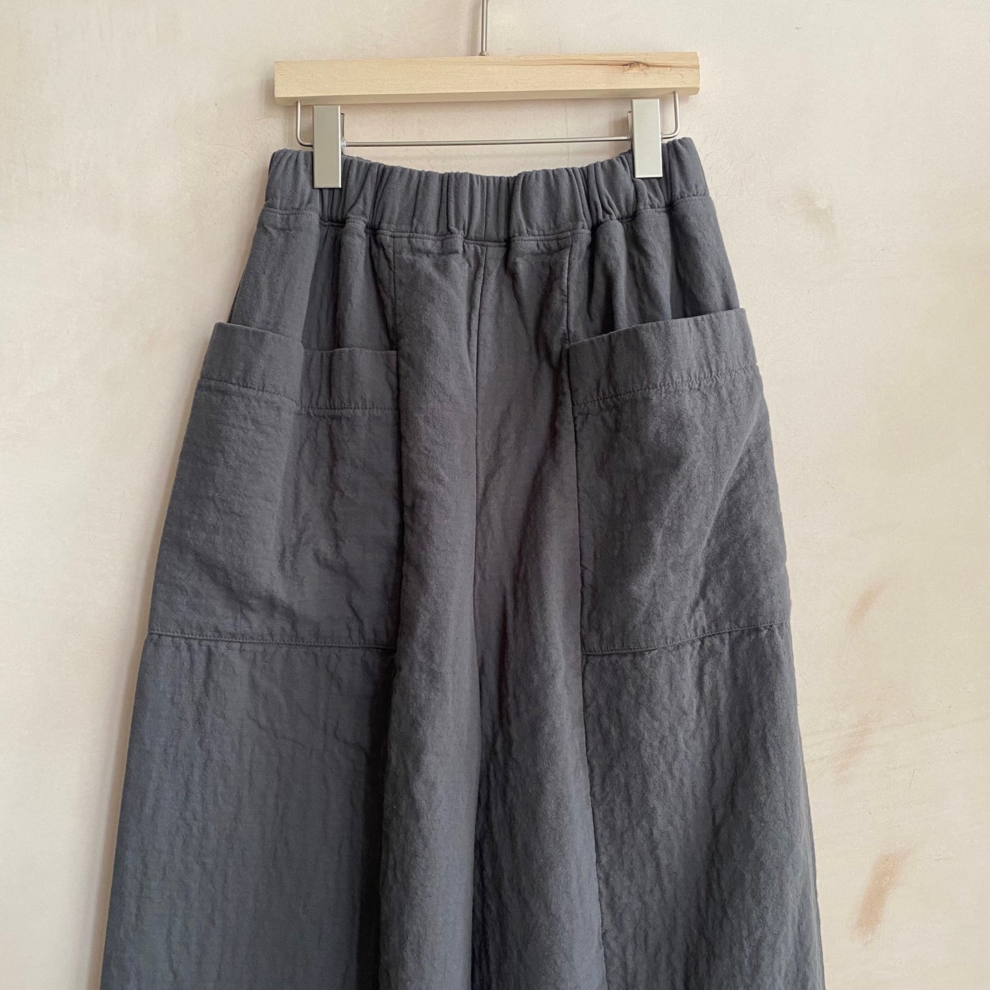 Textured cotton wide trousers -Charcole Grey-