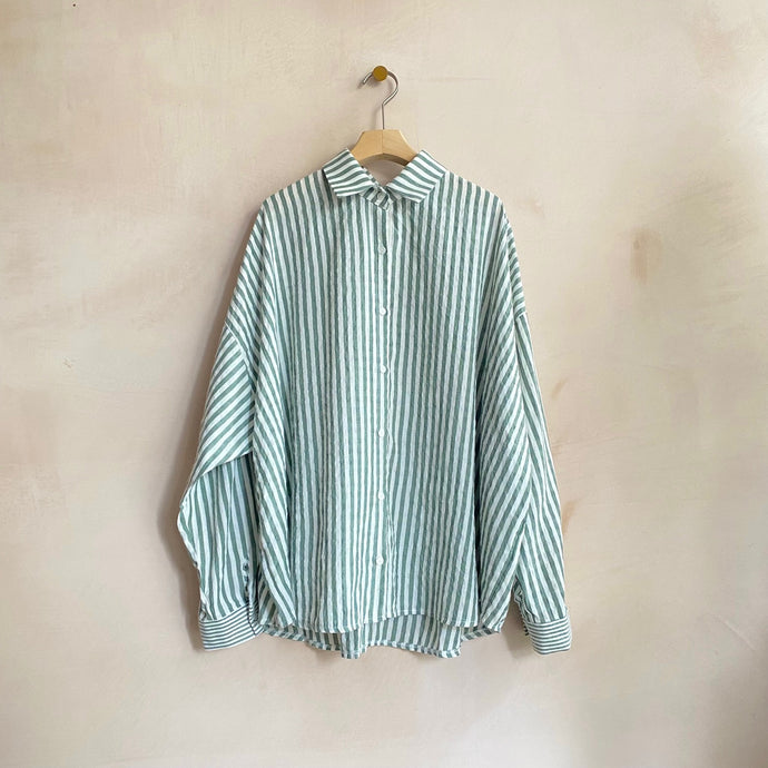 Mix stripe cotton shirts -Green-