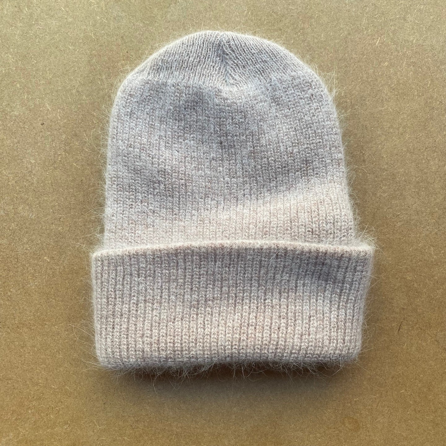 Fluffy Angora knit beanie -Pink beige-