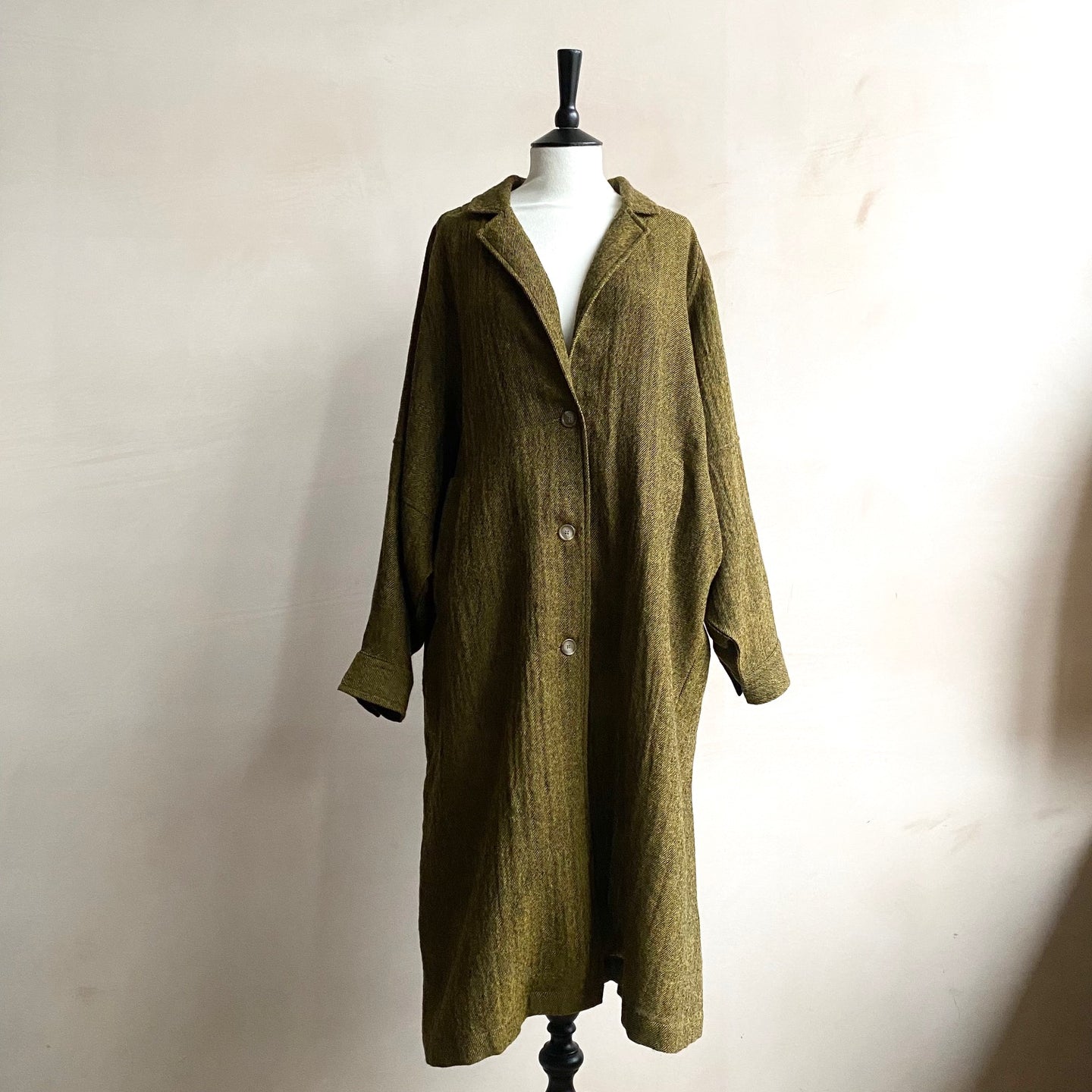 Balloon Sleeve light weight wool long Coat -Yellow-