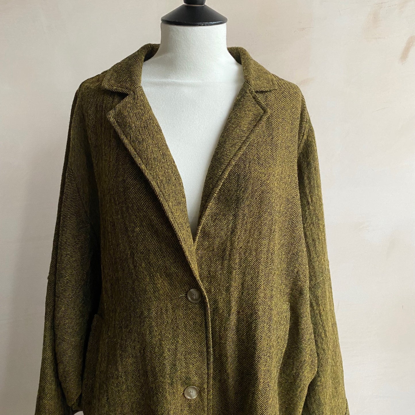 Balloon Sleeve light weight wool long Coat -Yellow-