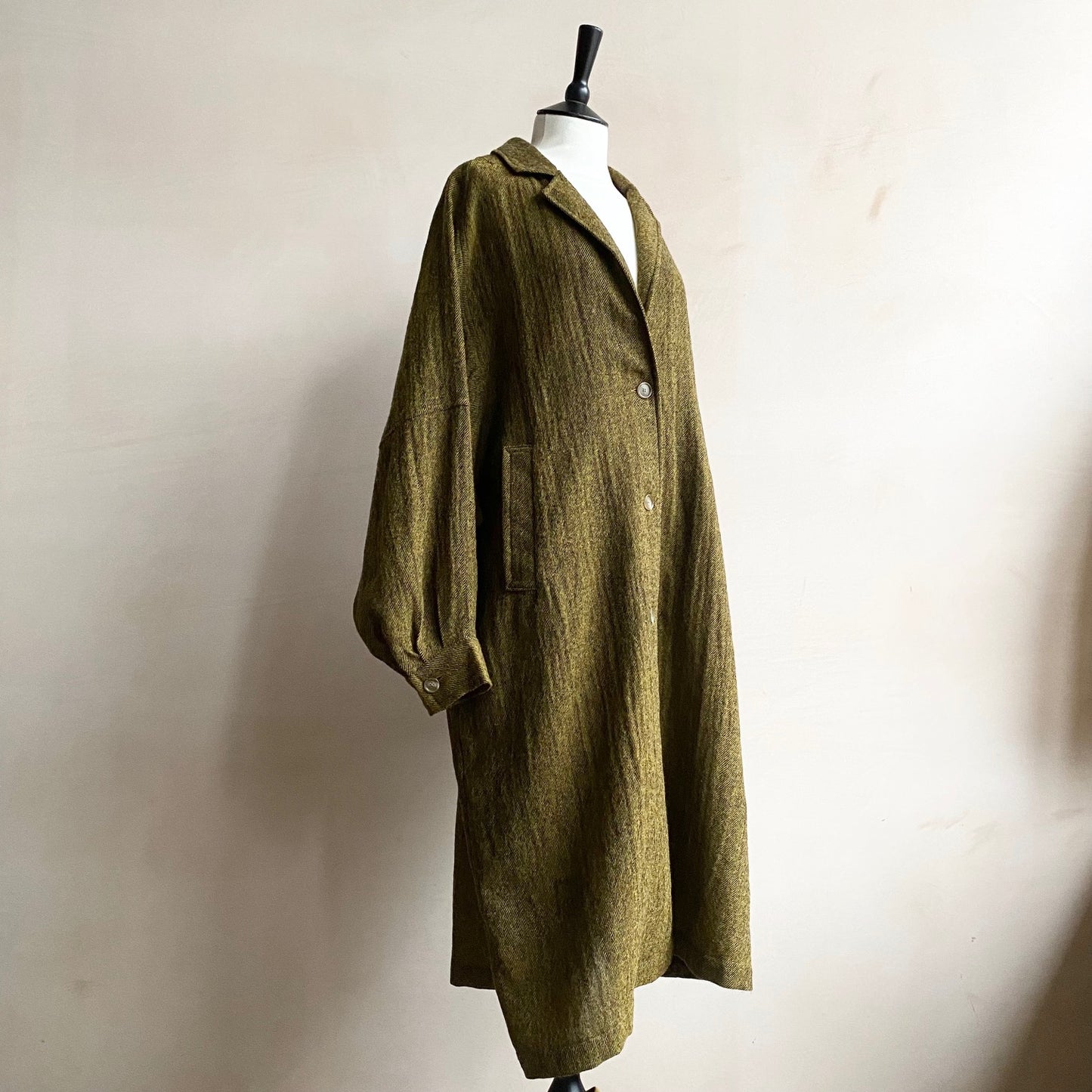 Balloon Sleeve light weight wool long Coat -Yellow-