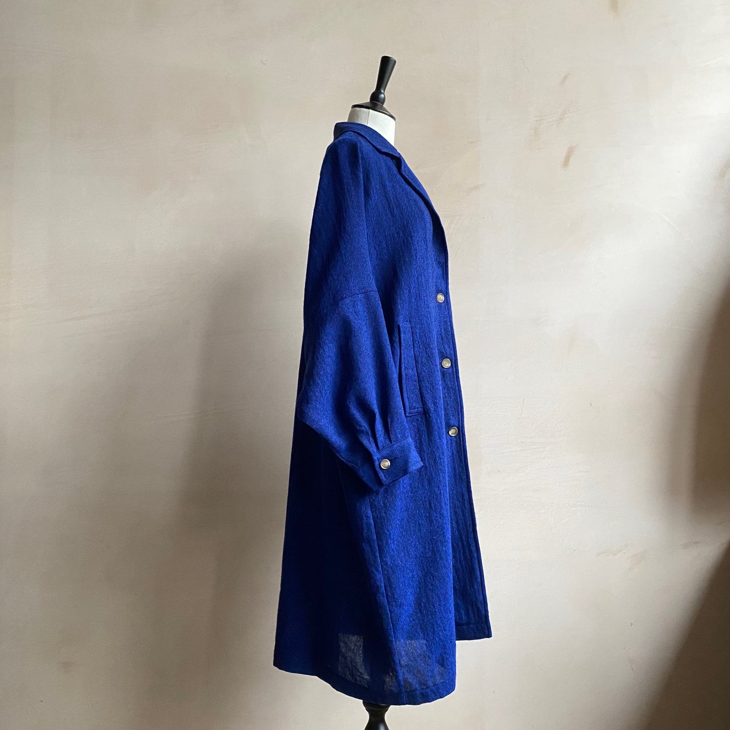 Balloon Sleeve light weight wool long Coat  -Blue-