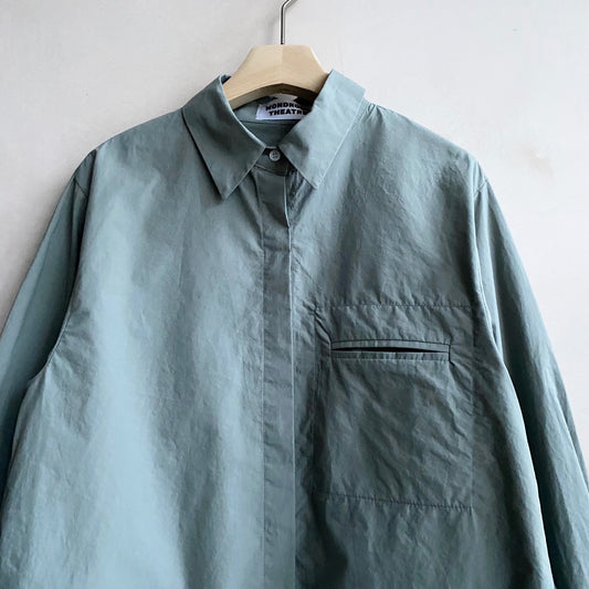 HIDE BUTTON CROPPED SHIRTS -Khaki-