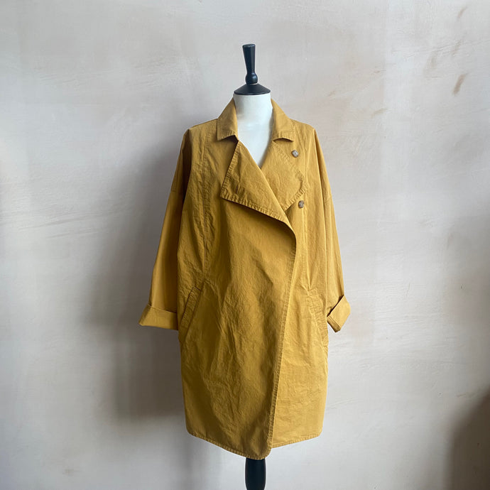 Double breasted folded sleeve cotton Jacket -Yellow-